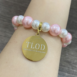 TLOD <span class=keywords><strong>rosa</strong></span> bianco perle <span class=keywords><strong>bracciale</strong></span> Top signore di distinzione oro <span class=keywords><strong>acciaio</strong></span> inossidabile Charm braccialetto elastico gioielli sorellanza per le donne - Product Image 4