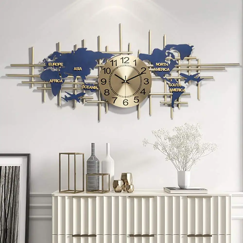 Modern Metal Wall Clock Handmade Iron Frameless World Map Wall Clocks For Home Decoration Silent Clocks for Study Room Office