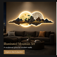 Décoration murale LED en cristal Moon Mountain, paysage oriental panoramique, art lumineux pour hôtel, salon, intérieurs contemporains