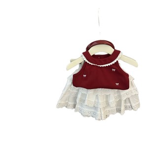 Ballet Aesthetics Red Embroidered Vest Hollow Cake Skirt Set For Baby Girls Cotton Thin Solid Color Performance Wear - Product Image 4