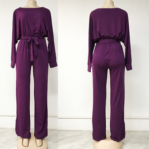 Mono de manga larga de algodón informal para mujer de gran oferta con botón de encaje patrón Vintage Color sólido cinturón de una pieza - Product Image 4