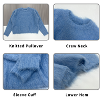 Pull en maille personnalisé FNJIA 2025, laine mohair martre, respirant, anti-rides, couleur unie, avec pompon, pour femme