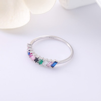 Promo Perhiasan Cincin Batu Permata Perak 925 Berlapis Rhodium Warna-warni Laris Manis, Cincin Baguette CZ Zirkonia untuk Pesta Pernikahan, Cincin Trendi