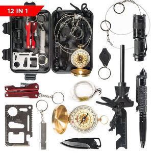 Kit de Emergencia Profesional Multifuncional de 12 Piezas para Viajes y Campamentos en la Naturaleza, con Linterna, Encendedor, Brújula, etc. - Product Image 1