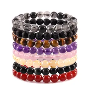 Holiday Sale Cheapest Natural Stone Bracelet Jewelry Lava Stone Rose Quartz Amethyst Beads Bead Bracelet For Women Low MOQ