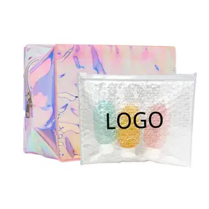 Cheap Wholesale Custom Logo PVC Hologram Plastic Flat Cosmetic Bags Bubble Zipper Bag Cosmetic Clear PVC Mailer Bubble Pouch