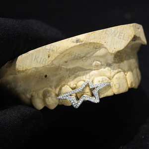<span class=keywords><strong>Grillz</strong></span> Hip Hop personnalisés en argent sterling 925, style dentaire, avec crocs en barre en moissanite à face ouverte, entièrement sertis de moissanite - Product Image 5