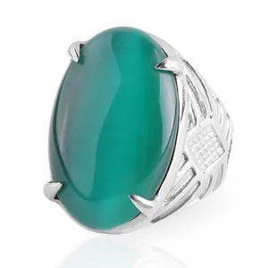 Vintage Men's Stainless Steel Oval Green Cats Eye Stone Ring For Women