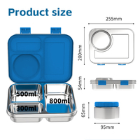 Aohea Vente à Chaud Boîte à Bento en Acier Inoxydable 304 Réutilisable Anti-Fuite Personnalisée avec 3 Compartiments Boîte à Lunch avec Bocal pour Enfants