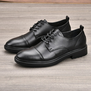 Chaussures habillées Oxford en cuir véritable noir, bout rond, à lacets, semelle en caoutchouc respirante, pour hommes, bureau, carrière, toutes saisons - Product Image 2