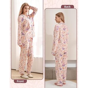 Conjunto de Pijama Personalizado para Mujer, Manga Larga, Botones, Algodón Suave, Ropa de Dormir, Cuello Camisero, Informal, para Primavera - Product Image 2