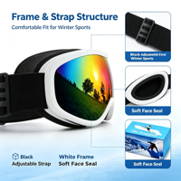 Masque de ski/snowboard à monture noire, verre courbé large effet miroir arc-en-ciel, en TPU, taille unique, anti-buée, protection UV, OEM ODM