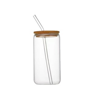 Low MOQ Custom Logo 12oz/16oz Clear Beer Can &amp; <strong>Mason</strong> <strong>Jar</strong> Style Glass <strong>Tumbler</strong> Bamboo Lid Straw Business Gift - Product Image 4