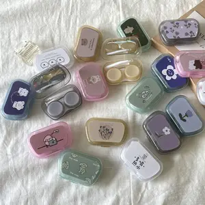 Cute Small Contact Lens Companion Double Box Tweezers Wearing Rod Mirror Women Display Contact Lenses Case Glasses Accessories
