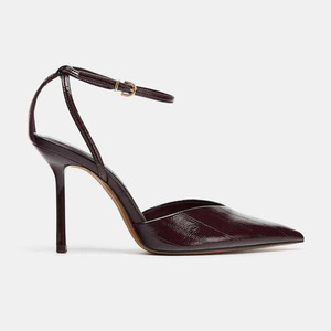 Sandales à talons hauts pour femmes en cuir verni noir à bout pointu et talon aiguille - Bout ouvert avec bride unique - Product Image 3