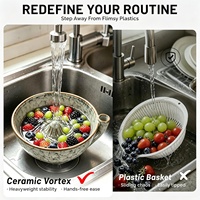 Reactieve Glaze Keramische Fruitwasbak met 360° Water Vortex Effect, Automatische Spin, Lui Fruitwasser Zeef voor Keuken & Barista