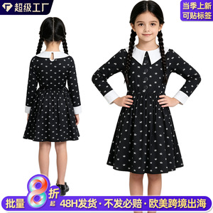 Abito Nero Estivo Transfrontaliero Mercoledì, Costume COS Famiglia Addams, Abbigliamento Streetwear, Outfit per Performance di Halloween - Product Image 2