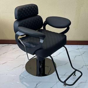 Sillón de Barbería Hidráulico Negro, Silla de Estilismo para Salón, Asiento Tapizado para Peluquería con Reposacabezas y Reposapiés - Product Image 1
