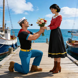 Costume de couple <span class=keywords><strong>Popeye</strong></span> <span class=keywords><strong>et</strong></span> <span class=keywords><strong>Olive</strong></span> Oyl - Tenue de cosplay rétro de <span class=keywords><strong>dessin</strong></span> <span class=keywords><strong>animé</strong></span> - Ensemble de fête sur le thème des marins - Product Image 3