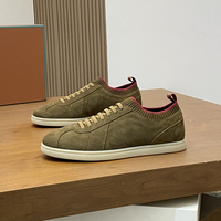 Baskets basses décontractées pour hommes en daim, à lacets, avec col en tricot côtelé, chaussures de marche plates de luxe, tige en daim souple, légères, pour le quotidien et les affaires