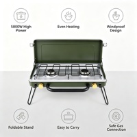 Réchaud de camping portable à double brûleur coupe-vent, cuisinière pliable pour la randonnée, les voyages et les activités de plein air