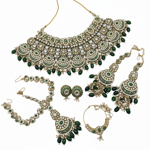 High Quality Latest Designed Ethnic Kundan <b>Gold</b>-Plated Pearl Bridal Wedding Women's Choker Necklace Earring <b>Set</b> Green Enamel - Product Image 2