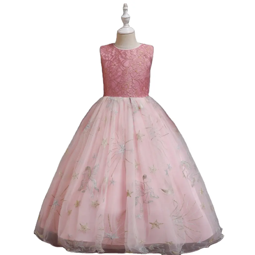 Embroidered kids dress princess star pattern birthday dress for girls elegant girl party for 10 years girl dresses