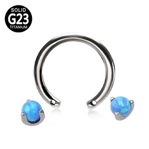 Titanium Piercing Trang Sức Nội Bộ <span class=keywords><strong>Threaded</strong></span> CBR Móng Ngựa Tròn Barbell Với Prong Set Opal Đá Top - Product Image 3