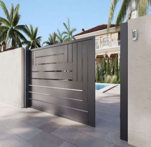Porte coulissante moderne simple et automatique <span class=keywords><strong>en</strong></span> aluminium pour l'extérieur Conception avant Installation facile Cadre métallique <span class=keywords><strong>en</strong></span> vente - Product Image 3