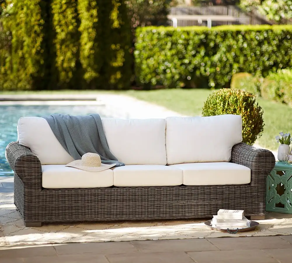 New design outdoor furniture garden set rattan sofa Weather Wicker Roll Arm 90.5" Sofa