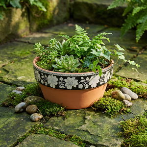 Pot de fleurs en céramique avec motif floral peint à la main |   Pot en terre cuite pour plantes succulentes et plantes d'intérieur |   Décoration rustique pour la maison - Product Image 4