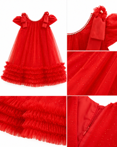 ชุดราตรีหรูหราลายดอกไม้พร้อมแขนพองสำหรับงานประกวดแต่งงาน - Product Image 4
