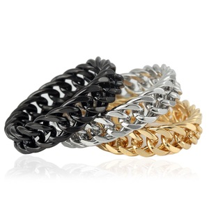 yunnique Unisex <b>Titanium</b> Steel Cuban Chain <b>Ring</b> Gold Mirror Polished Geometric Design Fashion Jewelry Gift - Product Image 3