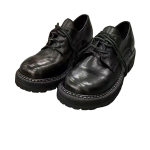 Chaussures Oxford en cuir noir à bout rond, lacets, semelle en caoutchouc antidérapante, toutes saisons, chaussures habillées pour hommes - Product Image 1