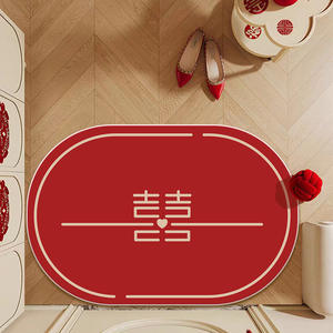 พรมเช็ดเท้ารูปวงรีสำหรับงานแต่งงาน ลายแบบดั้งเดิมสีแดง ทำจากผ้าแคชเมียร์เทียม สำหรับใช้ภายในห้องนอนหรือทางเข้าคุณภาพสูง - Product Image 5