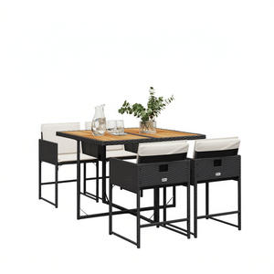 4 Seater Foldable Garden Dining Set <b>Black</b> Pe Rattan Metal <b>Frame</b> Outdoor Furniture Contemporary Style - Product Image 1