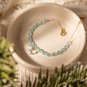 <span class=keywords><strong>Bracelet</strong></span> en acier inoxydable plaqué or 18 carats avec perles bleues et pendentif papillon en émail avec zircon pour femmes, J&D Jewelry - Product Image 4