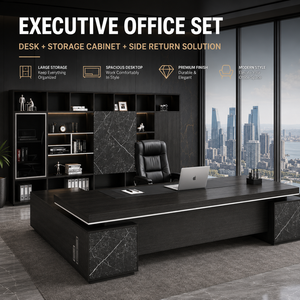 Postazione di Lavoro Direzionale a L Moderna e Lussuosa con Gestione Cavi Nascosta, Scrivania in MDF E1 ad Alta Densità, Ampio Armadio Contenitore - Product Image 1