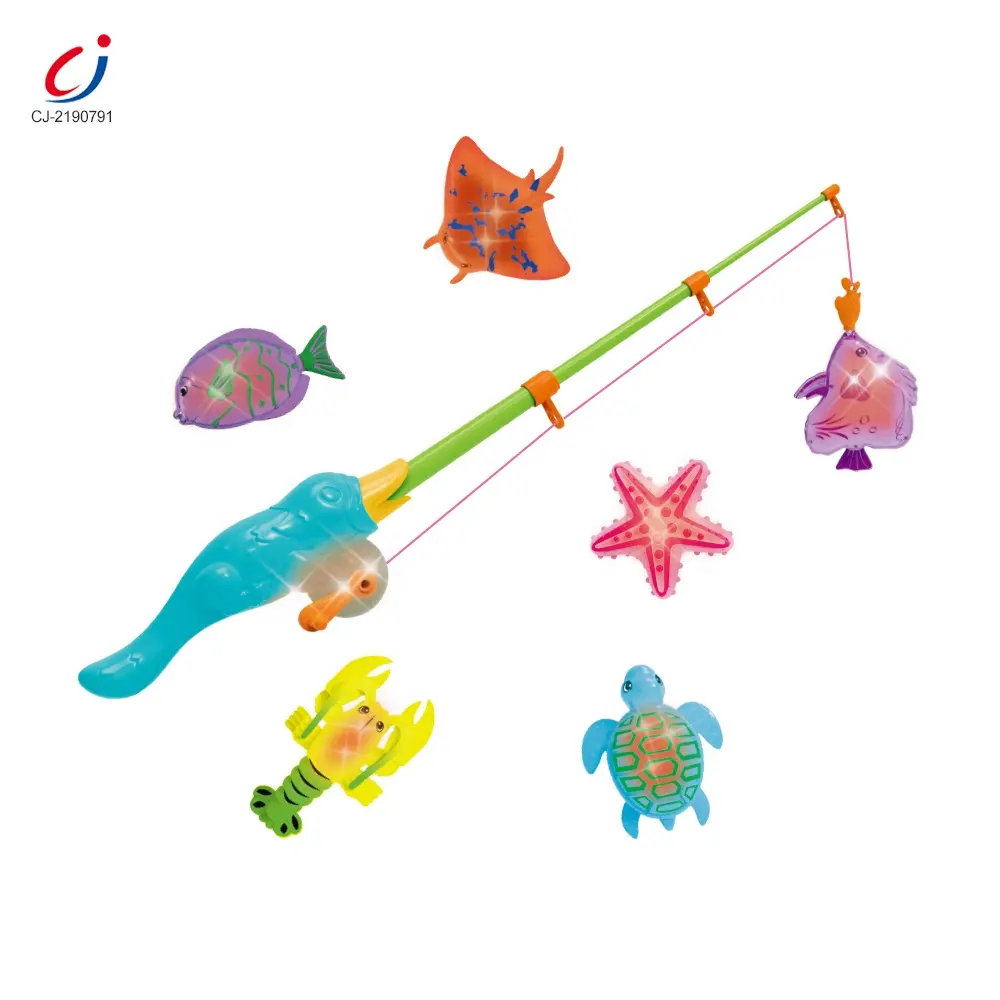 Early educational pretend gioca gioco flash rod fish magnetic fishing toy for kids