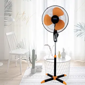 Lames croisées de base orange, 45w, 3 lames, moteur réglable en hauteur, taille standard, pour usage domestique, ventilateur sur pied de 16 pouces, vente en gros, pièces