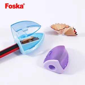 Foska transparent tape cap four-color single hole plastic novelty promotional pencil sharpener for school and office