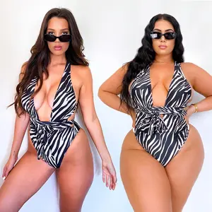 Cheap Price Deep V One Piece Plus Size Swimsuits for Women 2021 Adults Print Support Beach Wear Plus Size Plus Size Thong Bikini