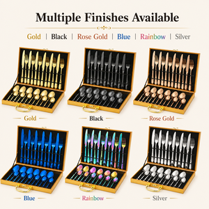 24PCS 410 Stainless Steel Cutlery Set Gold Flatware Set with Gift <b>Box</b> for Hotel Restaurant Wedding - Product Image 2