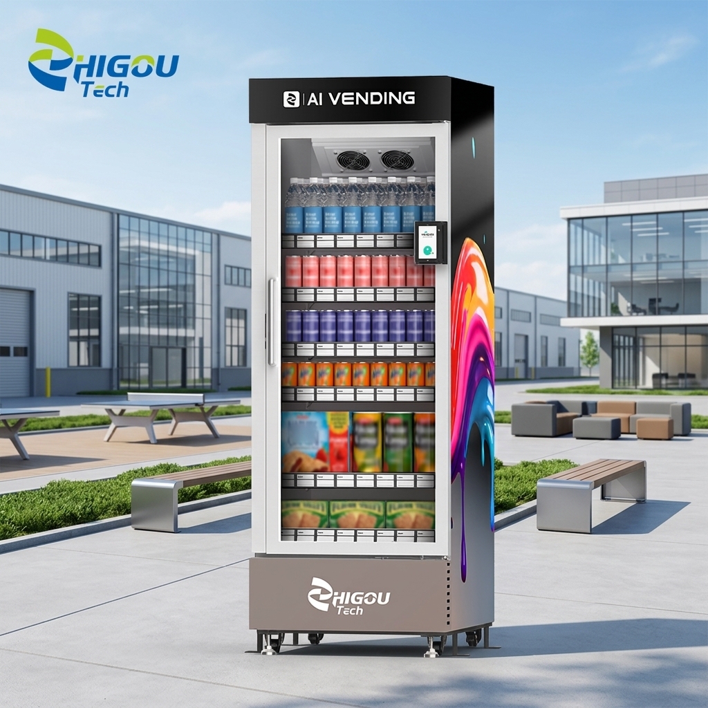 570L Commercial AI <strong>Vending</strong> Machine Open Door <strong>Smart</strong> <strong>Cooler</strong> Cabinet with Card Reader for Drinks Snacks Unattended Retail