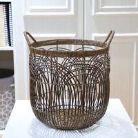 Panier de rangement en osier durable PP rotin jacinthe d'eau tissé usage domestique-organisation d'articles divers vêtements salon nourriture/sac métal