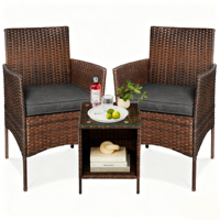 Ensemble de trois pièces de salon de jardin en osier tressé, comprenant une table et deux chaises, avec coussins de siège doux et confortables