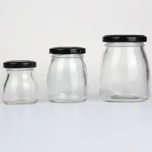 Wholesale mini milk drink bottle container pot 50ml 75ml 100ml 150ml 200ml glass pudding jar with metal lid