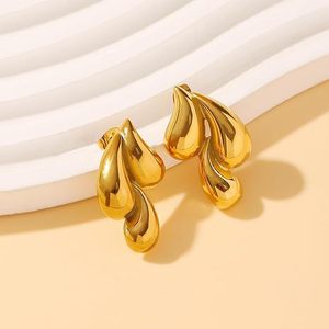 ต่างหูทรงหยดน้ำ Xiyin ทองสแตนเลสสตีล เรียบหรู แฟชั่นสำหรับผู้หญิง - Product Image 1