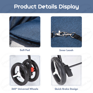 Venta al por mayor <span class=keywords><strong>plegable</strong></span> gato <span class=keywords><strong>perro</strong></span> portador de viaje 4 ruedas cochecito de mascotas con bolsillo adicional - Product Image 3