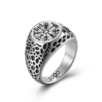 Bague en acier inoxydable 14,5 mm, argent et noir, motif boussole nordique viking, symbole culturel, bague de doigt en acier inoxydable 730